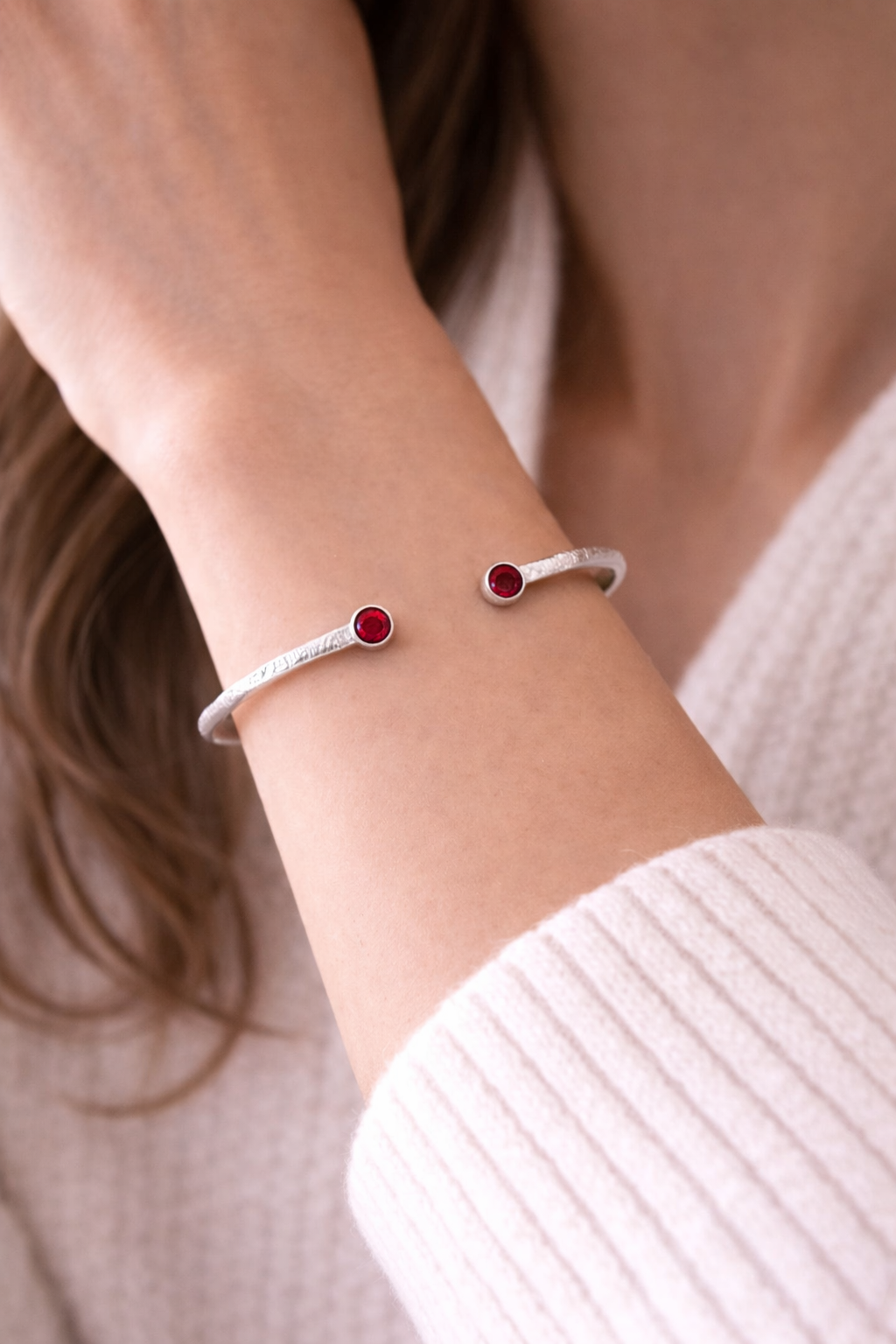 Ruby & Garnet Hammered Open Cuff Bracelet