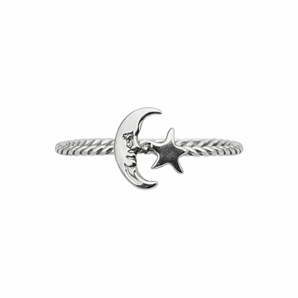 Sterling Silver Moon & Star Ring
