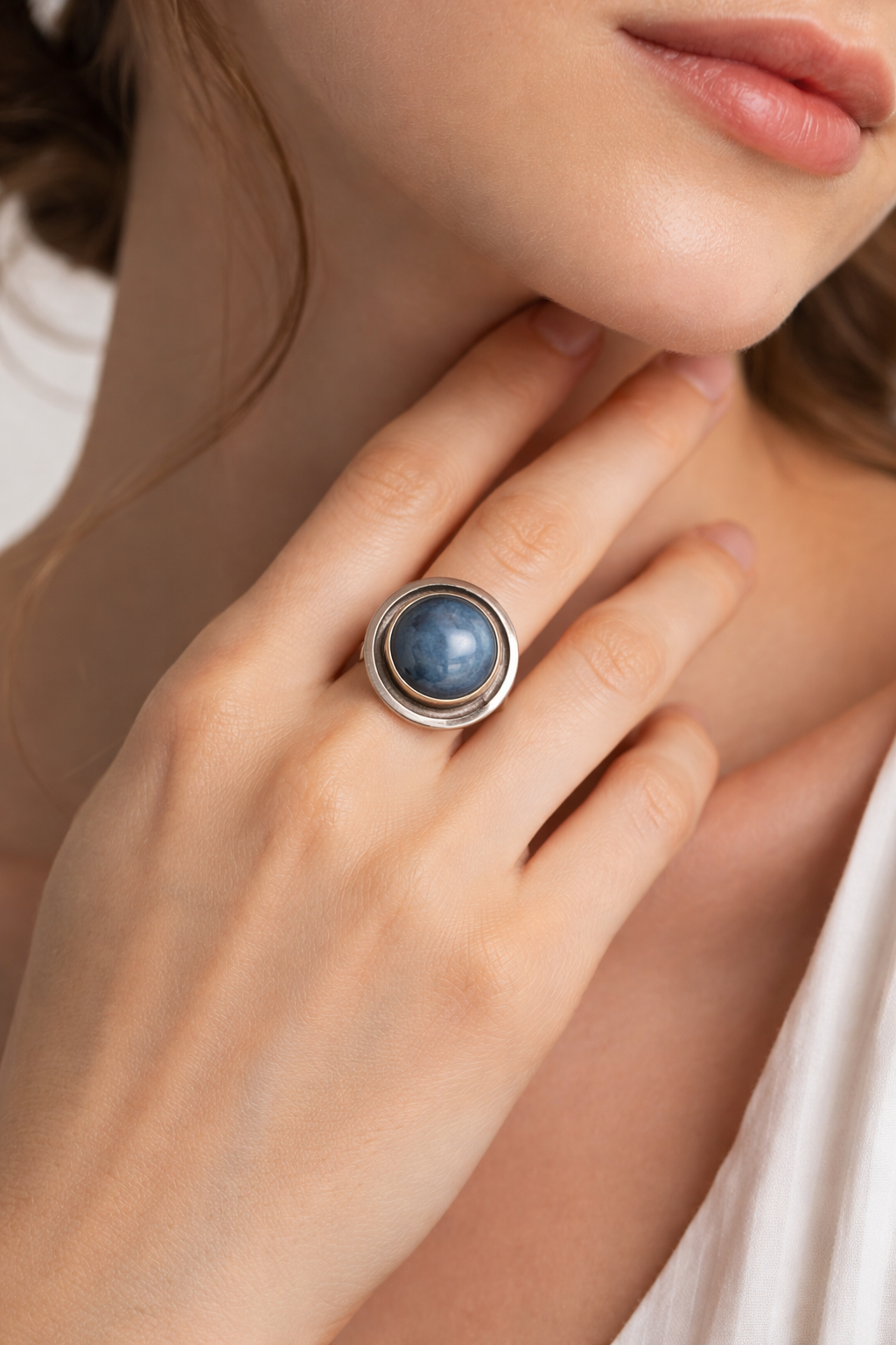 Sterling Silver & 14K Gold Blue Kyanite Ring