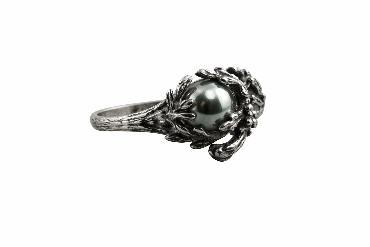 Sterling Silver Peacock Green Tahitian Pearl Ring