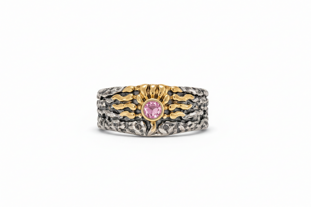 Pink Tourmaline Mixed Metal Ring