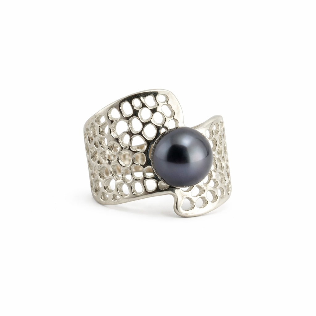 Sterling Silver Black Tahitian Pearl Ring