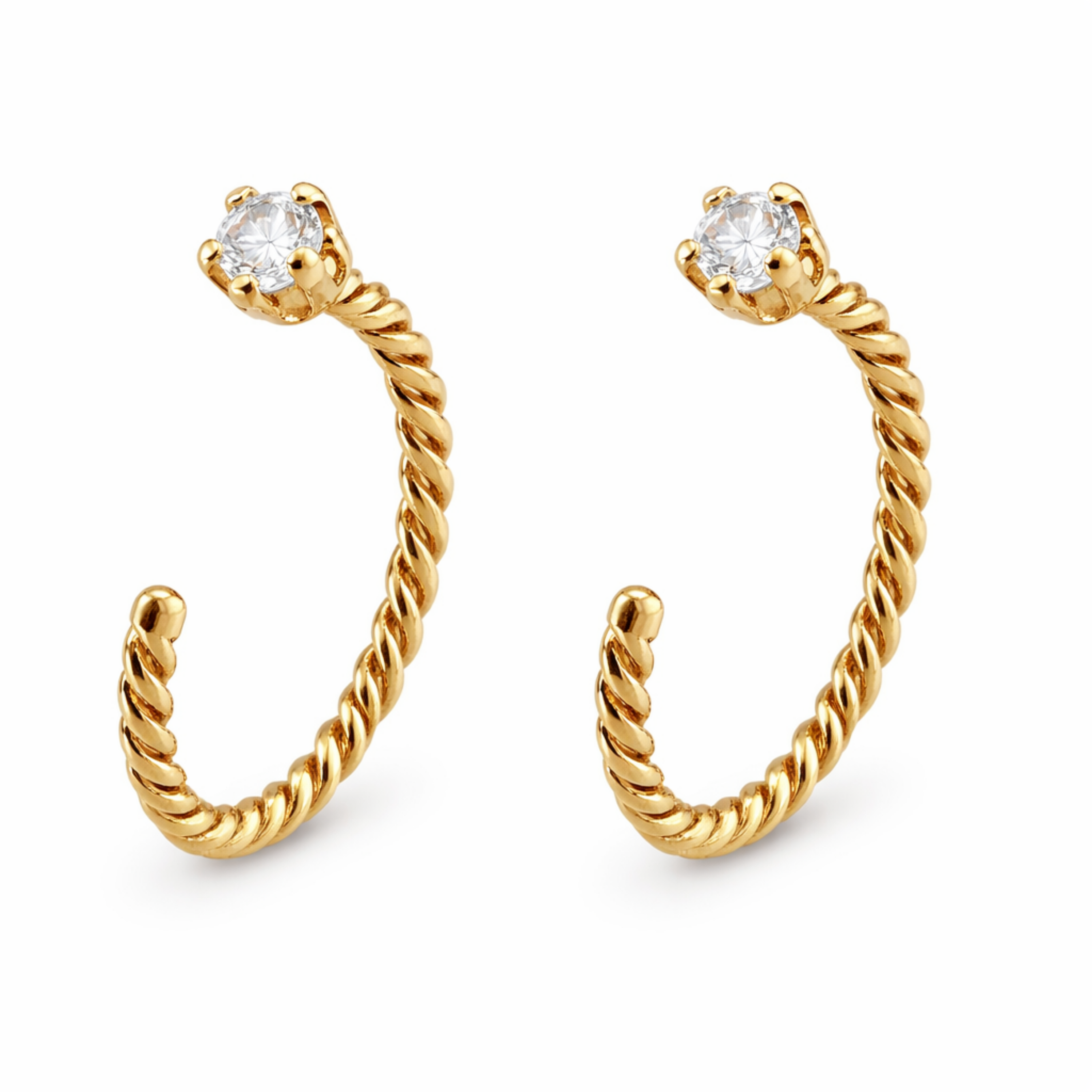Gold-Filled Cubic Zirconia Twisted Huggie Earrings