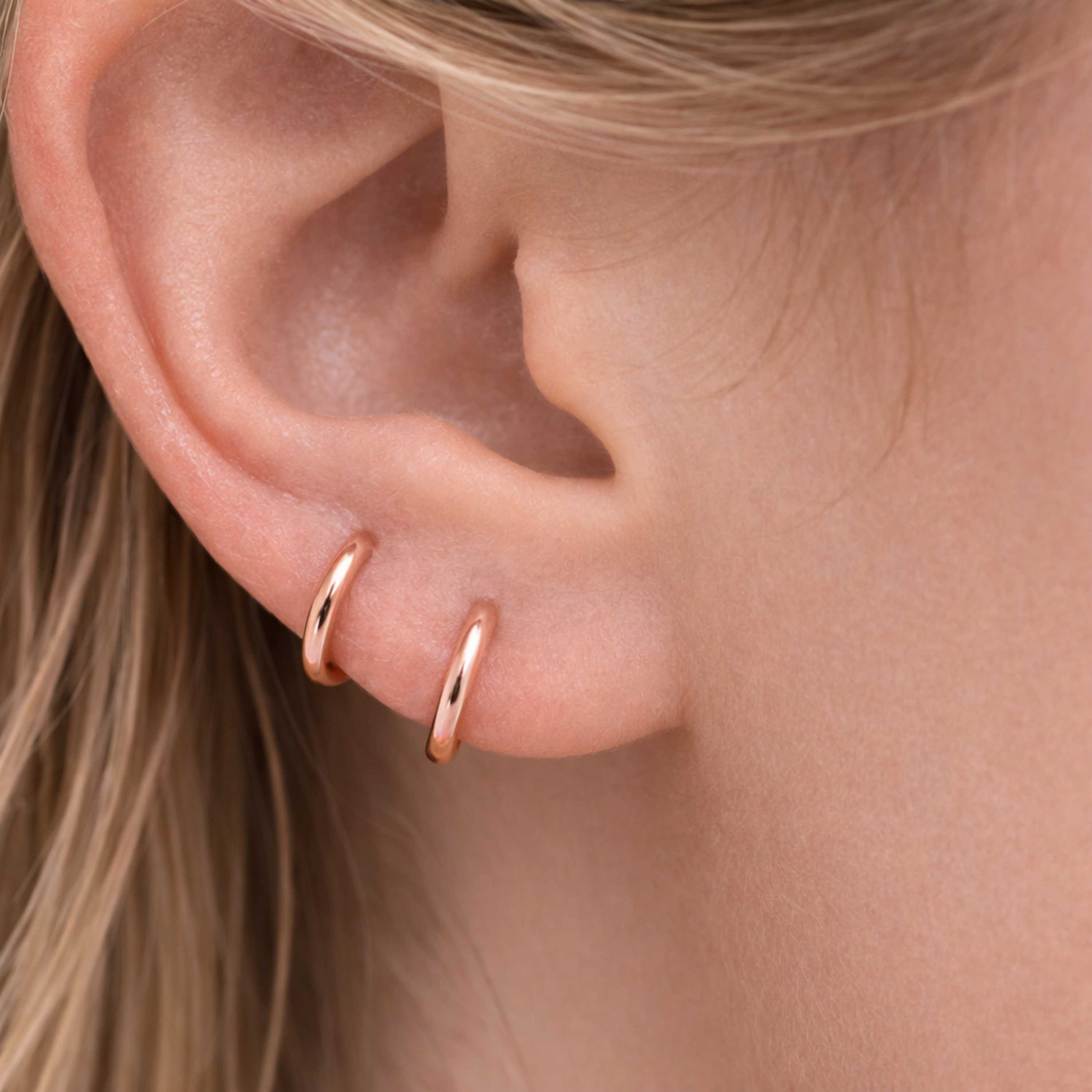 22 GA Rose Gold-Filled 2-Pair Hoop Earrings Set