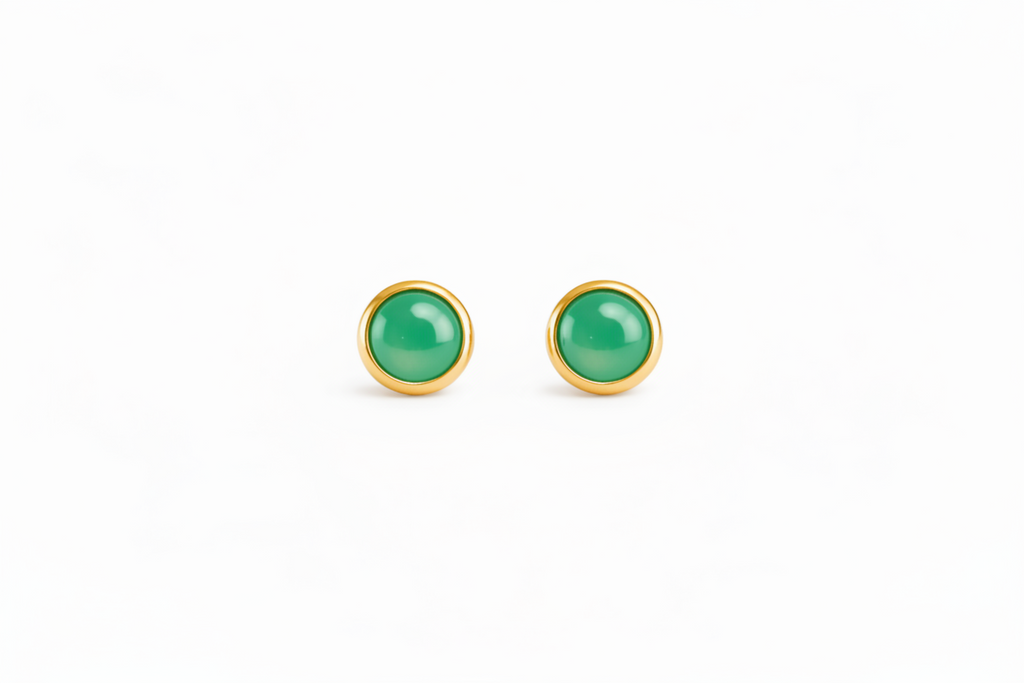 Gold-Filled Green Chalcedony Stud Earrings