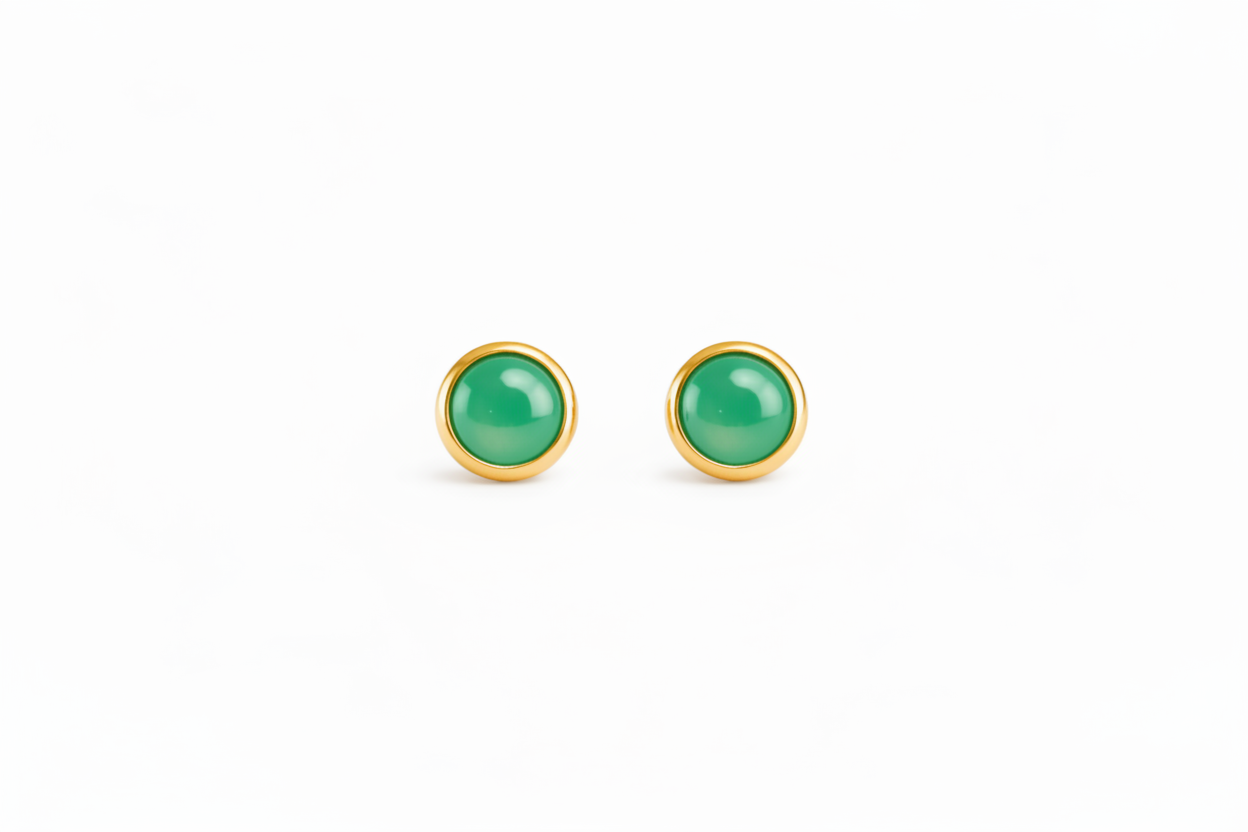 Gold-Filled Green Chalcedony Stud Earrings
