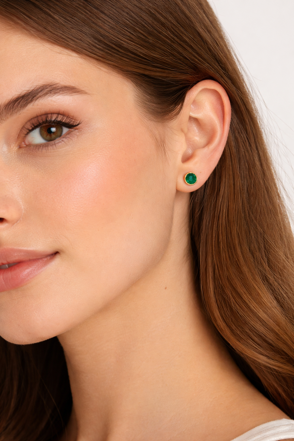 Gold-Filled Green Chalcedony Stud Earrings