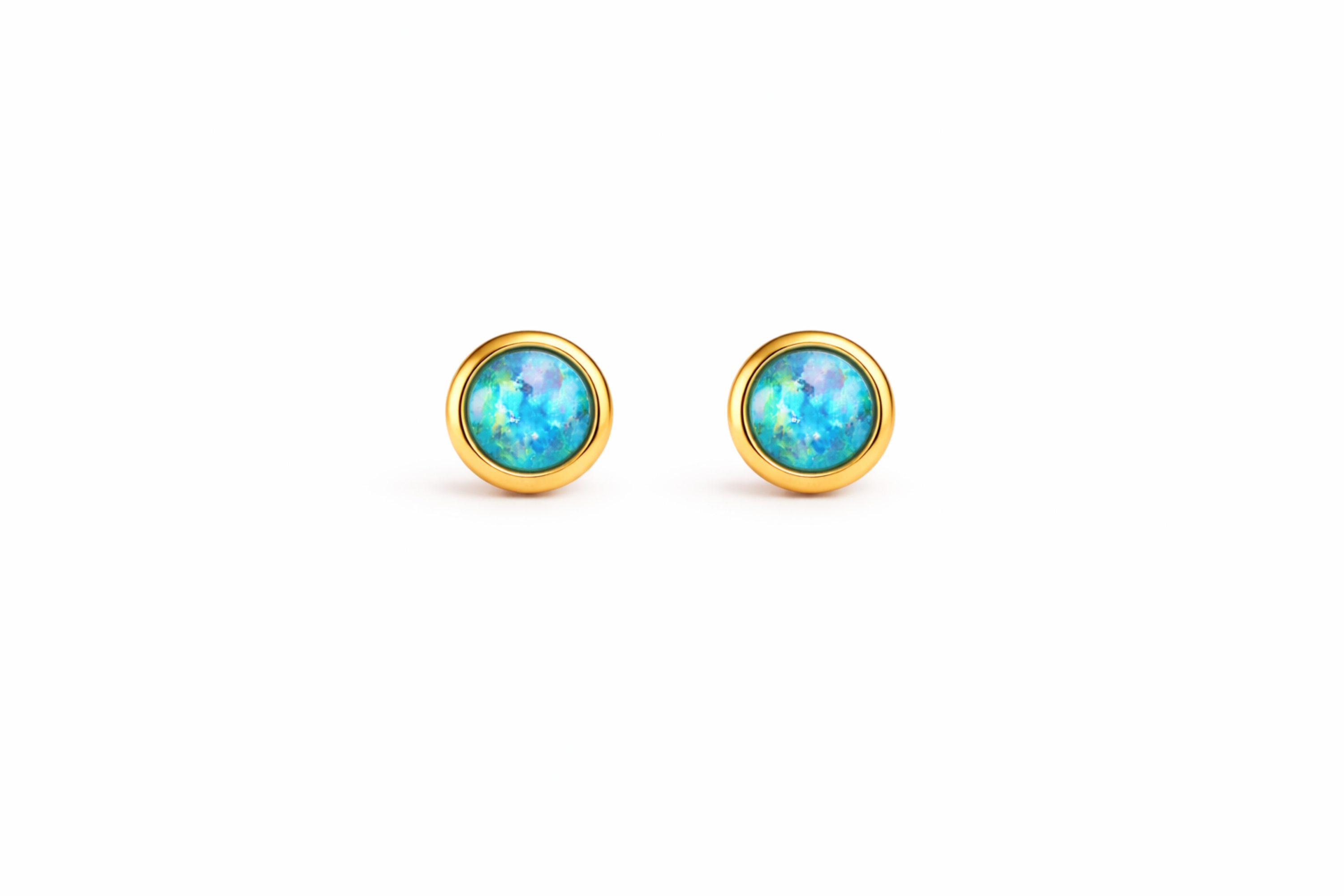 Gold-Filled Blue Opal Stud Earrings