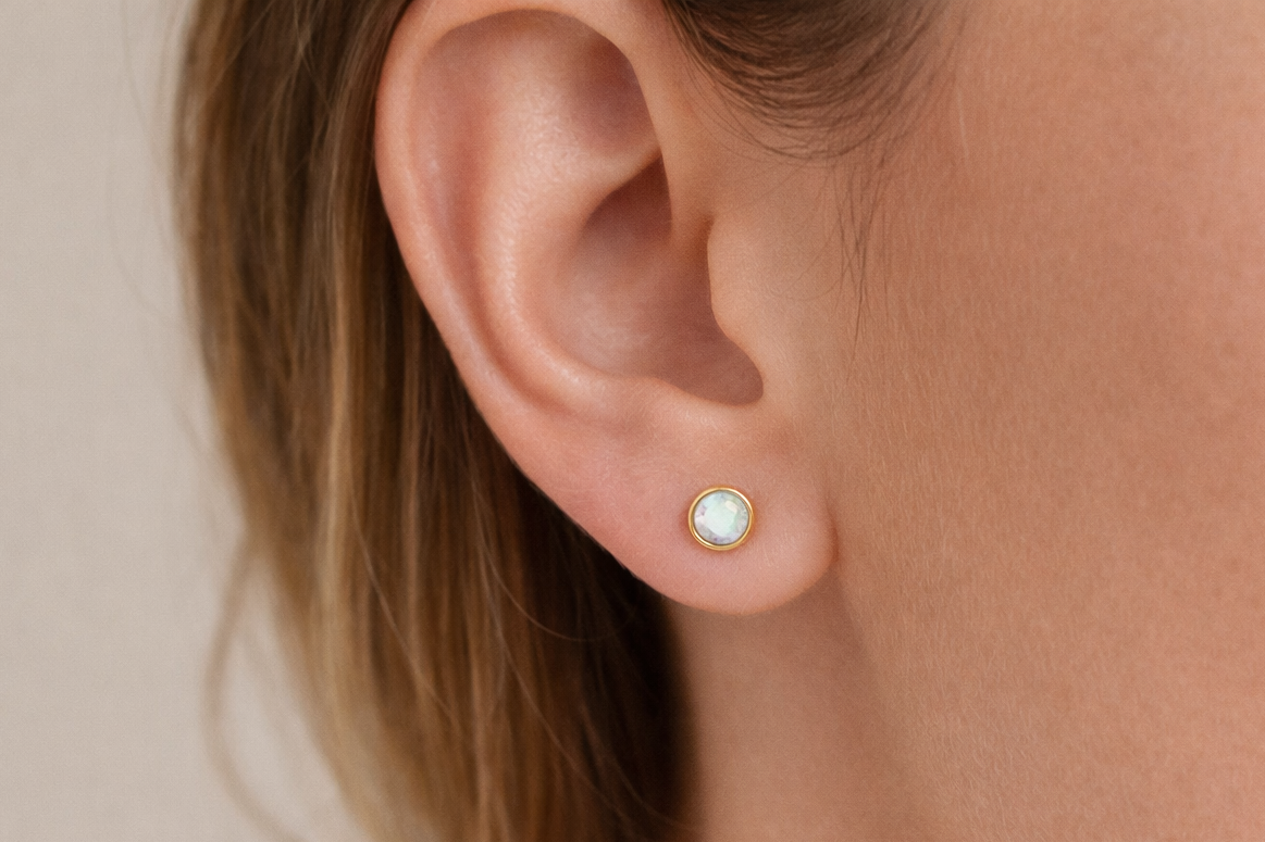 Gold-Filled White Opal Stud Earrings