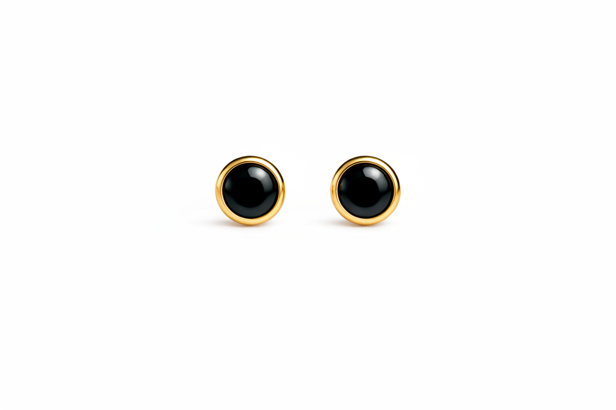 Gold-Filled Black Onyx Stud Earrings