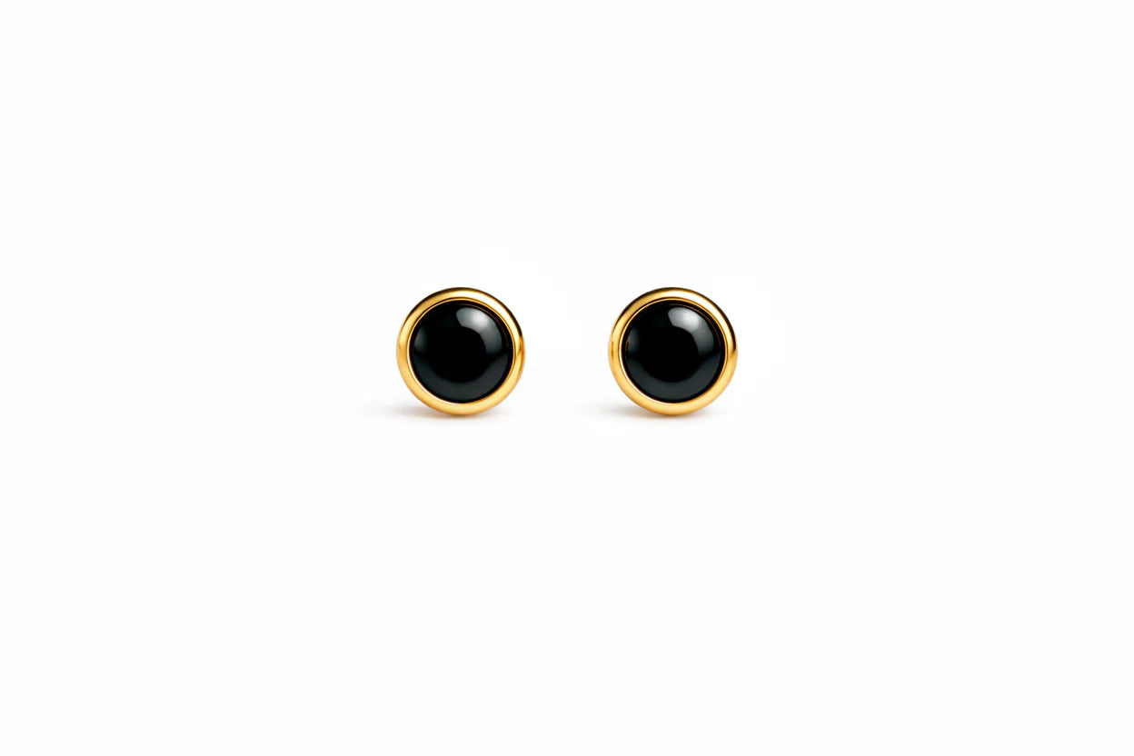 Solid Gold Black Onyx Stud Earrings