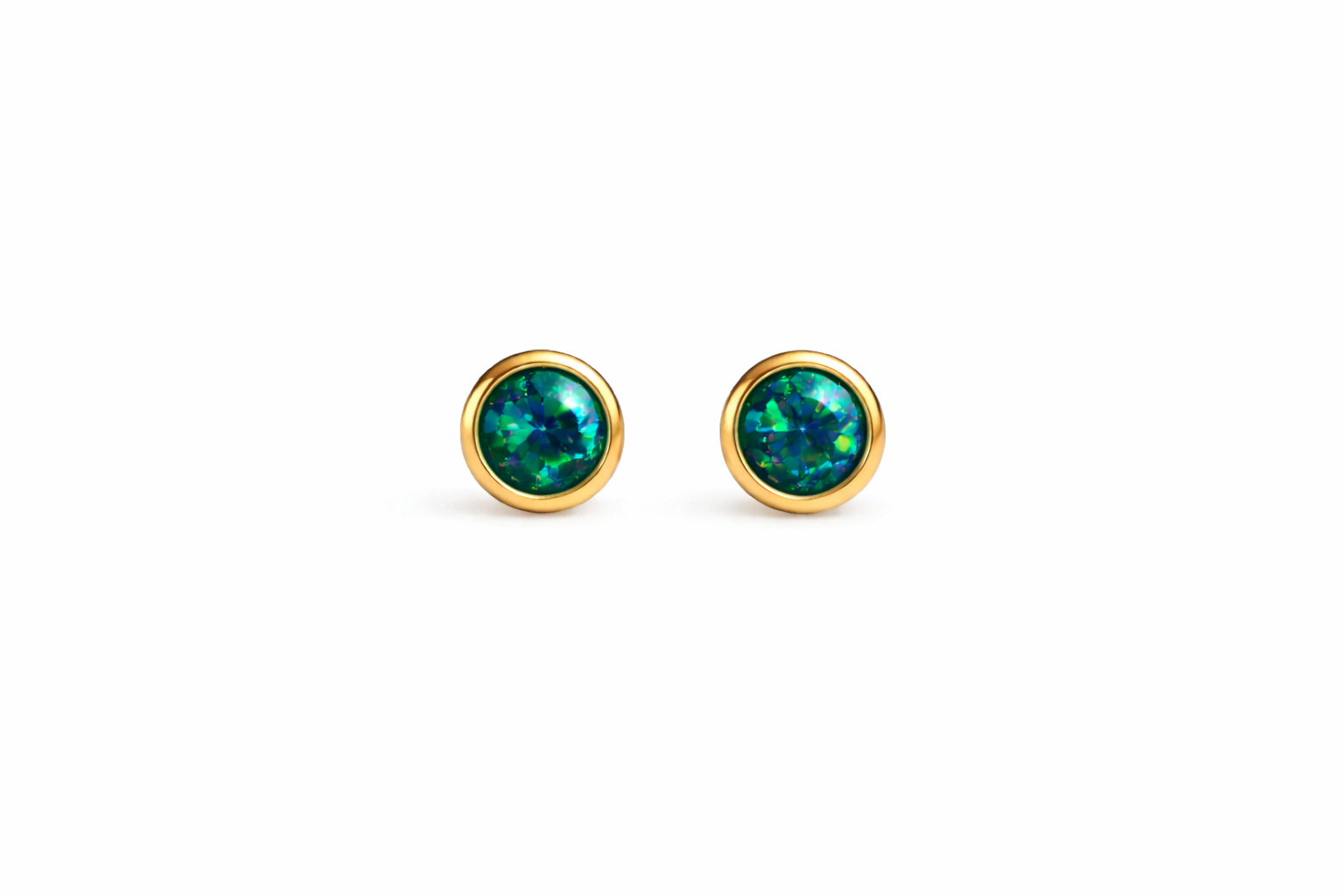 Solid Gold Green Opal Stud Earrings