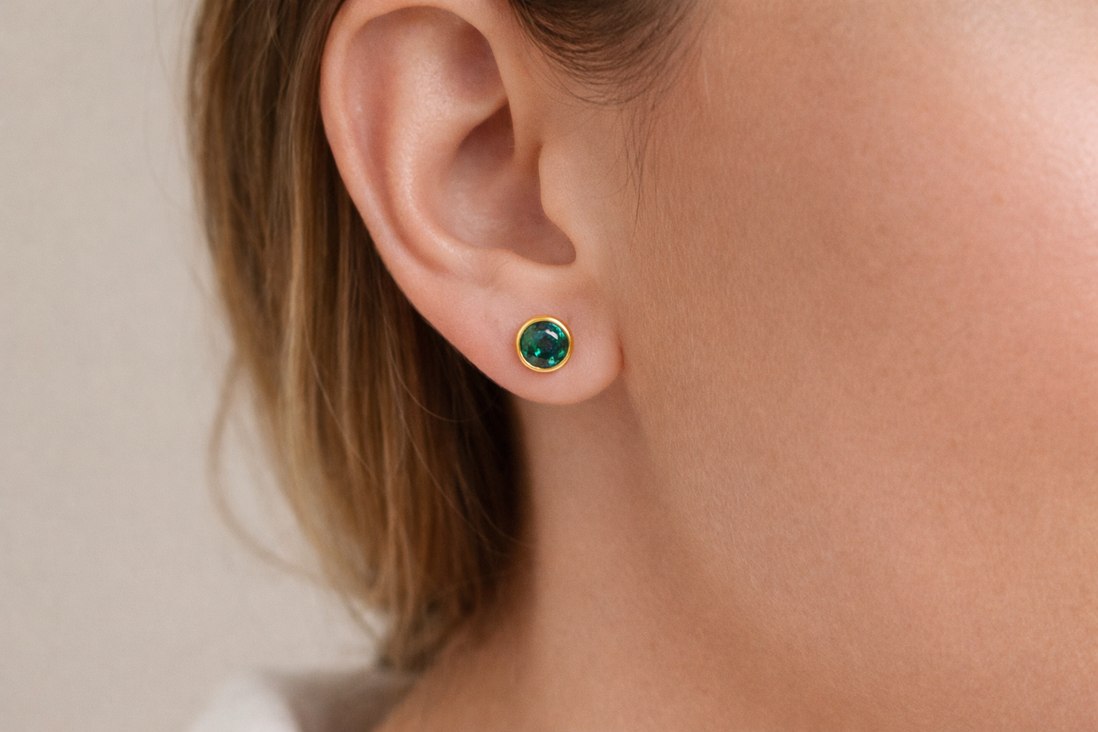 Solid Gold Green Opal Stud Earrings