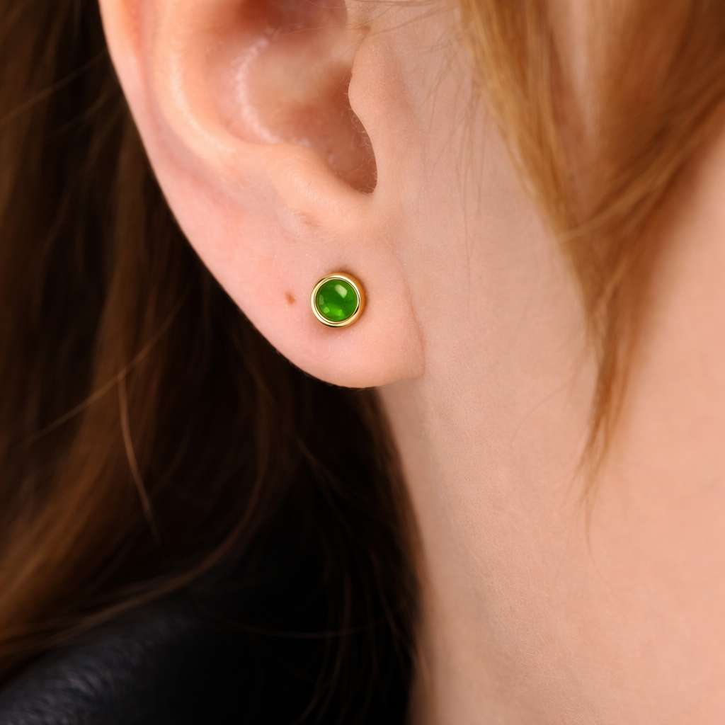 Gold-Filled Green Jade Stud Earrings