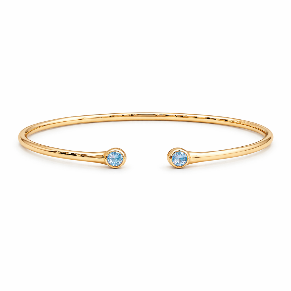 Aquamarine Gold Open Cuff Bracelet