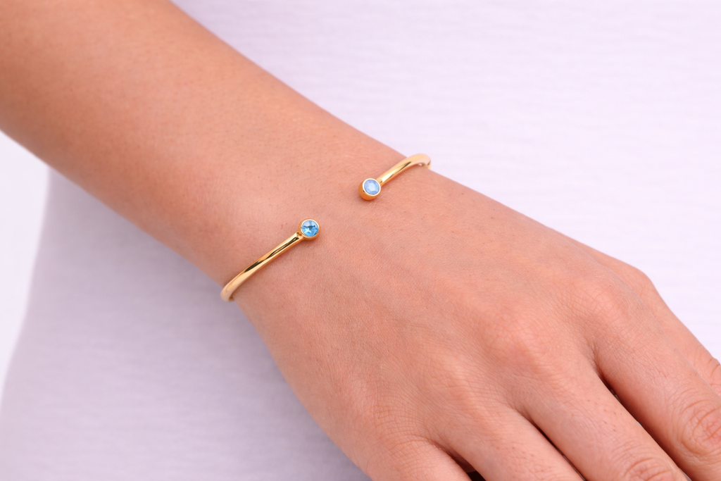 Aquamarine Gold Open Cuff Bracelet