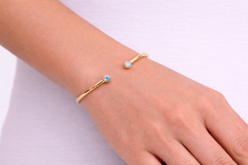 Aquamarine Gold Open Cuff Bracelet