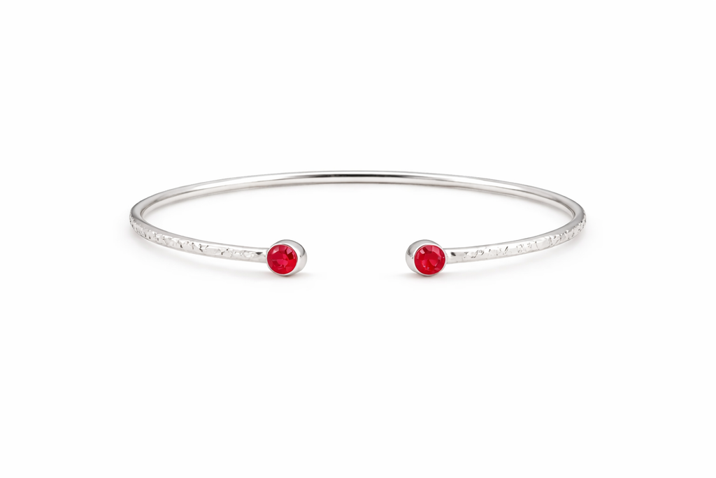 Ruby & Garnet Hammered Open Cuff Bracelet