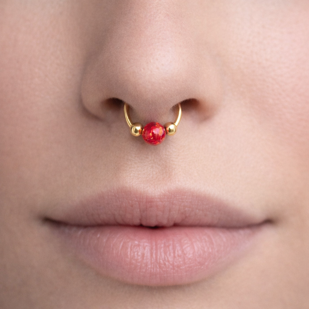 Red Opal Nose Hoop