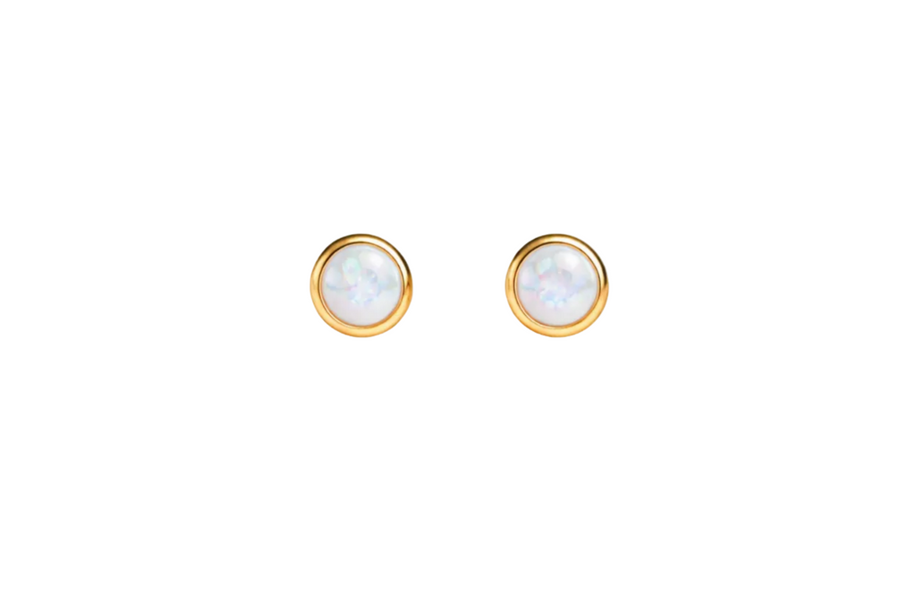 Gold-Filled White Opal Stud Earrings