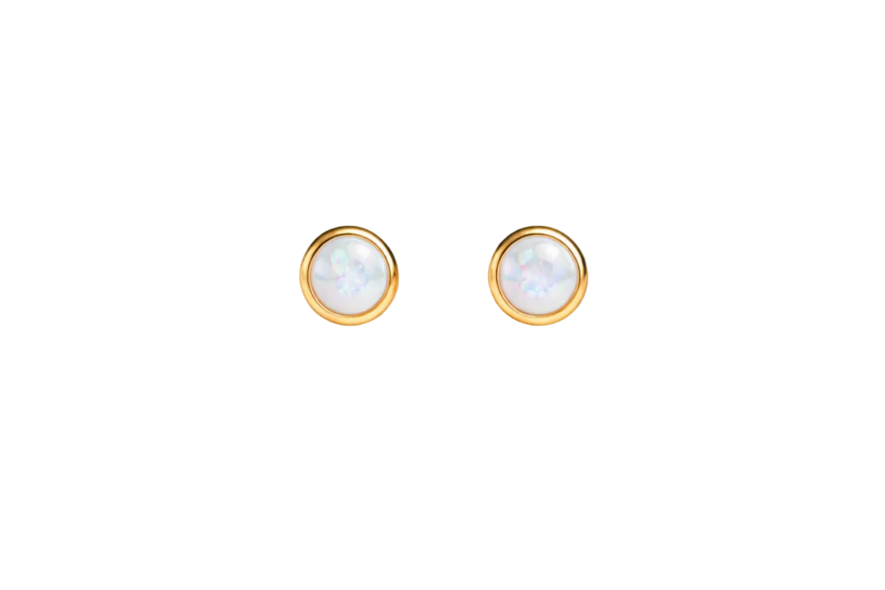 Gold-Filled White Opal Stud Earrings