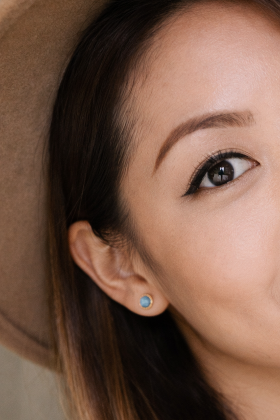Gold-Filled Light Blue Chalcedony Tiny Stud Earrings