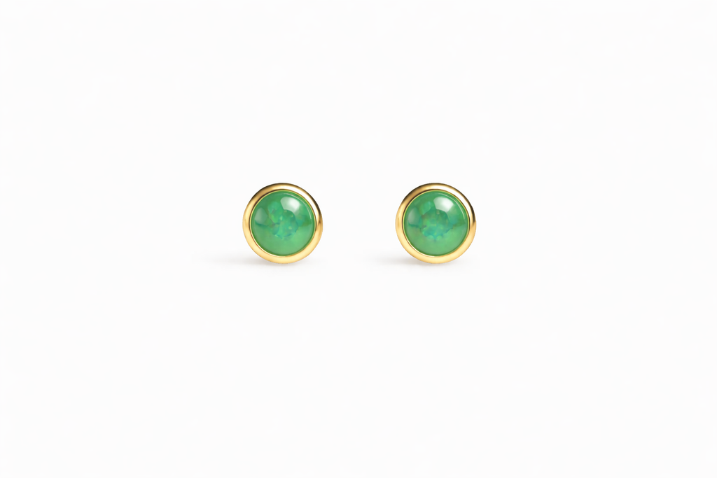 Gold-Filled Green Jade Stud Earrings