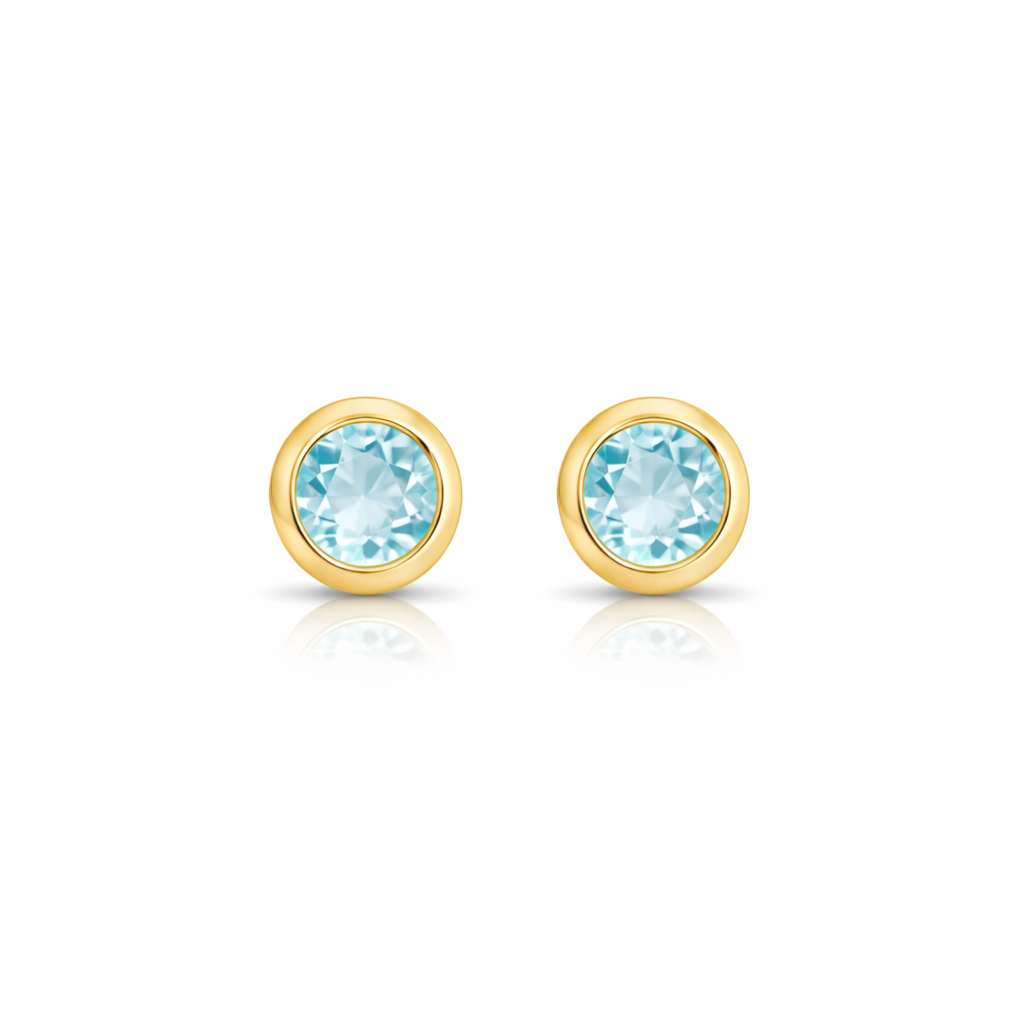 Solid Gold Aquamarine Stud Earrings
