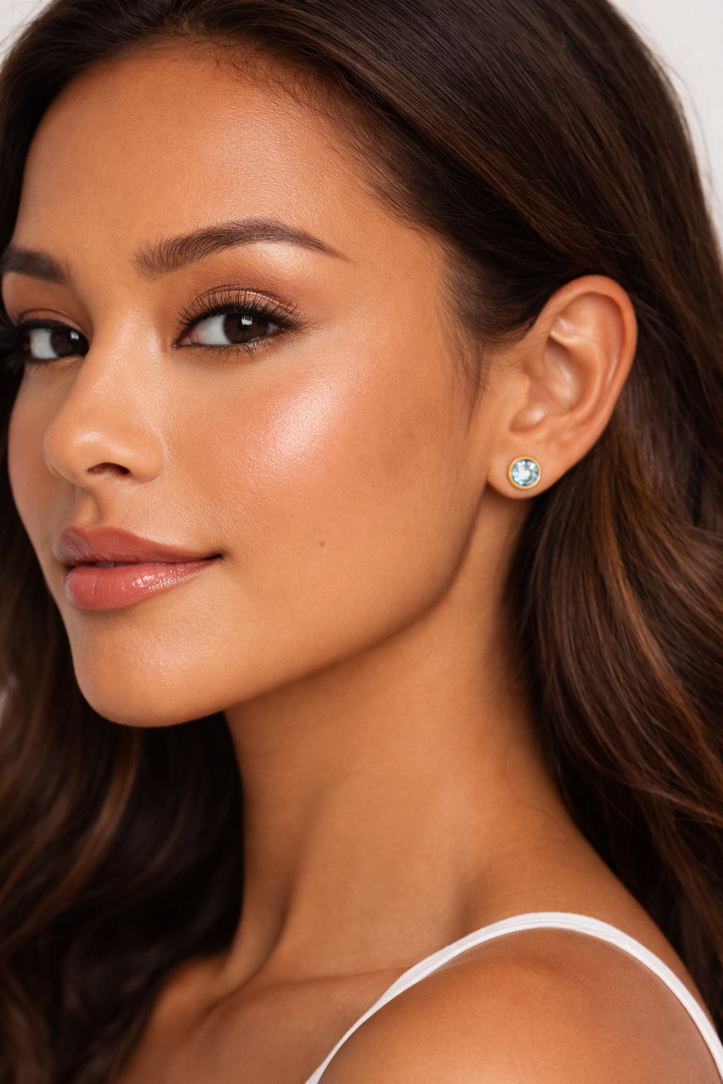 Solid Gold Aquamarine Stud Earrings