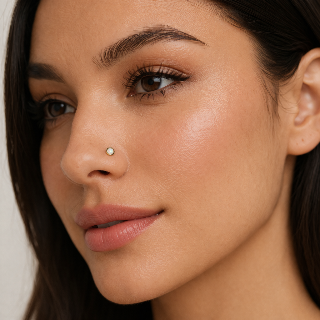 Gold-Filled White Opal Nose Screw