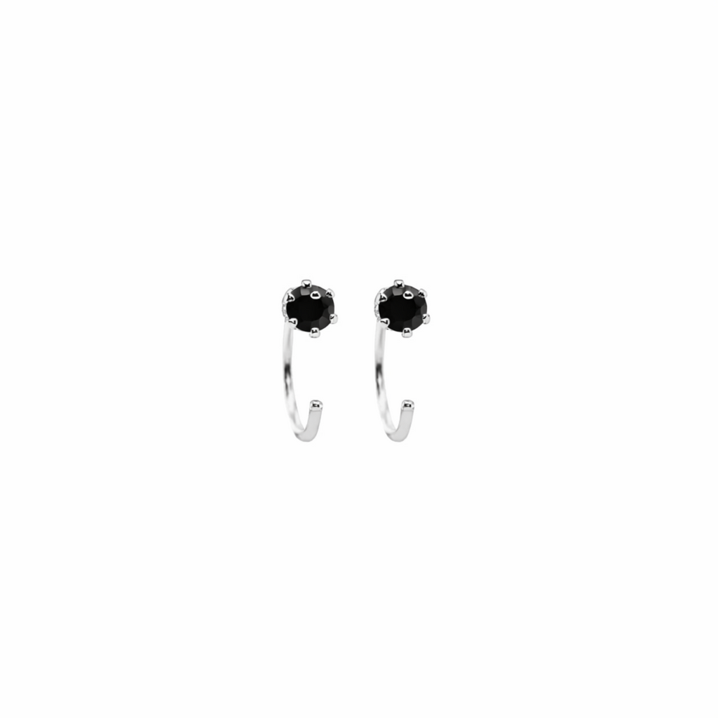 Black Spinel Half Hoop Earrings