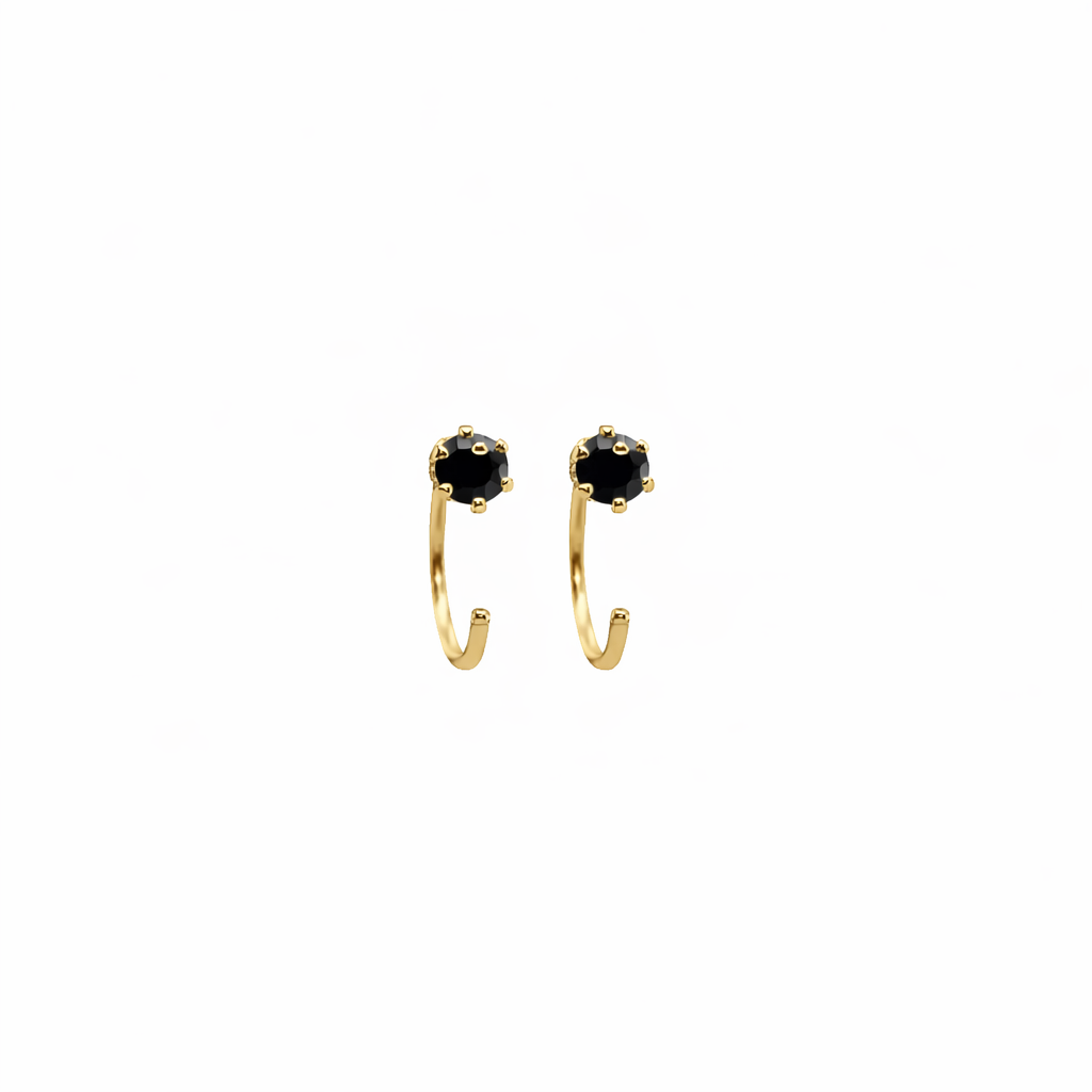 Black Spinel Half Hoop Earrings