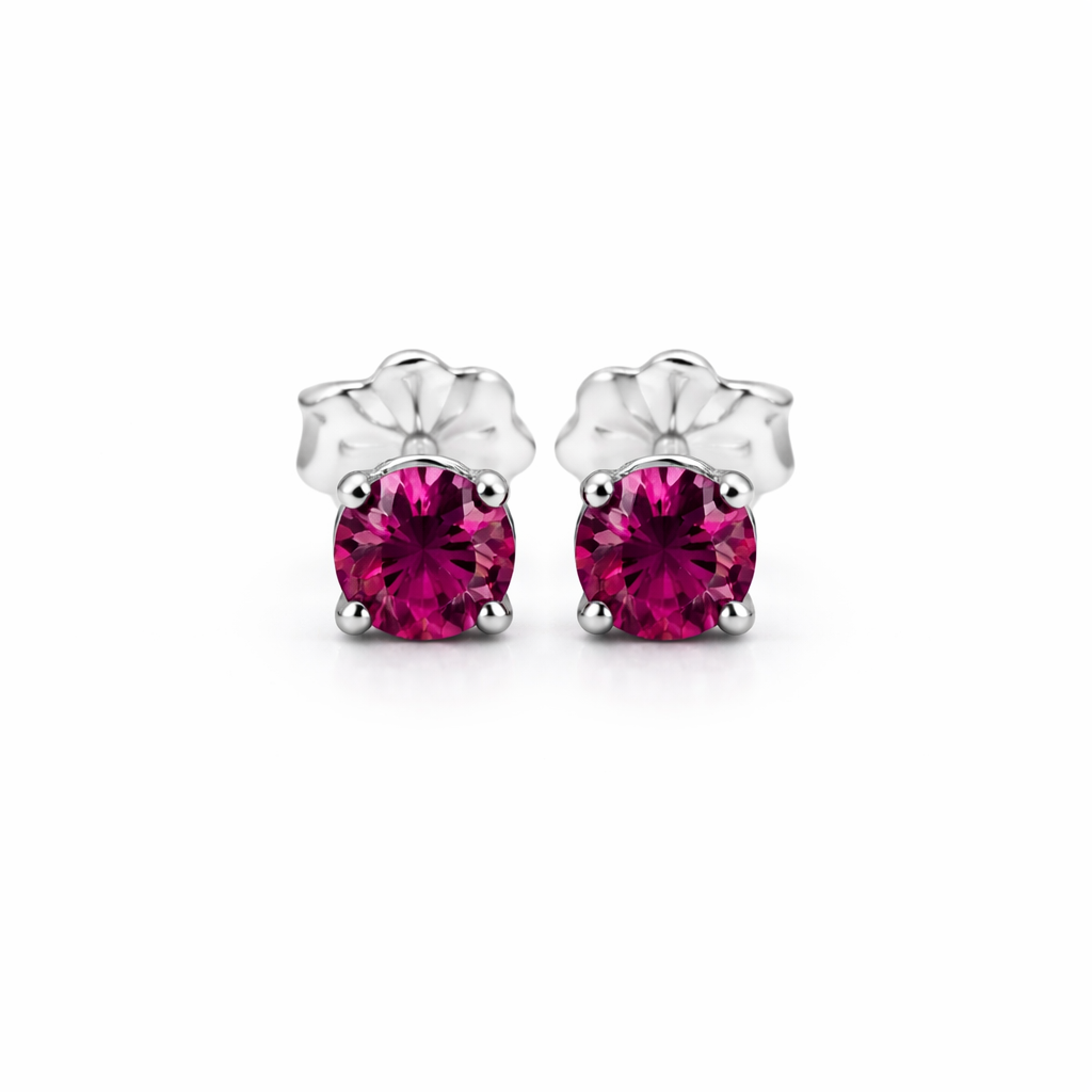 Sterling Silver Red Rhodolite Stone Stud Earrings