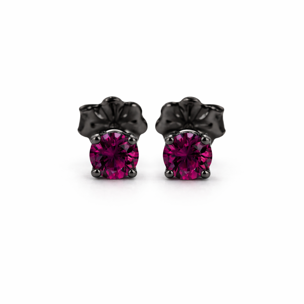 Sterling Silver Red Rhodolite Stone Stud Earrings