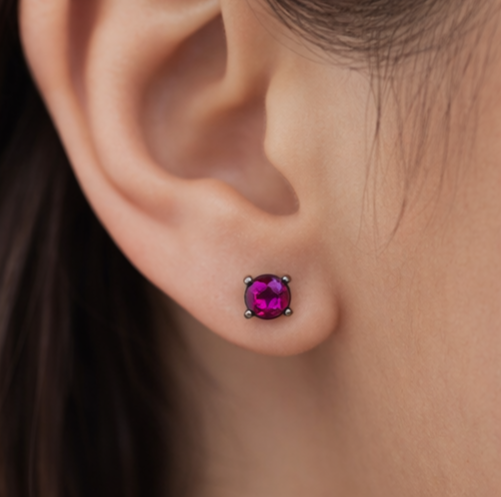 Sterling Silver Red Rhodolite Stone Stud Earrings