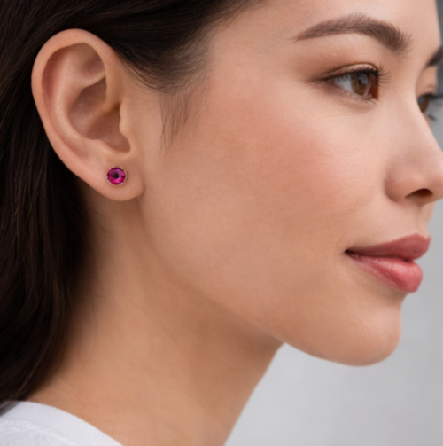 Sterling Silver Red Rhodolite Stone Stud Earrings