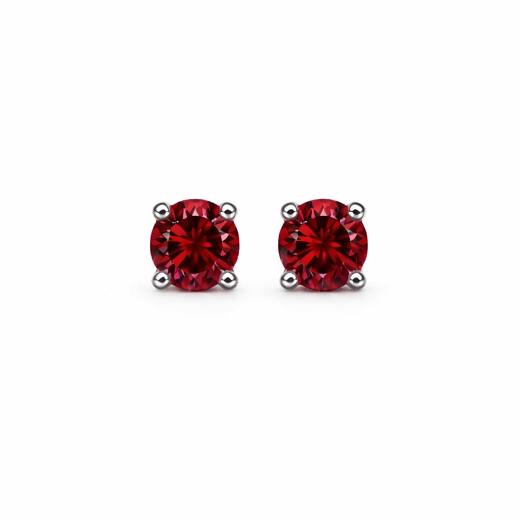 Sterling Silver Red Garnet Stone Stud Earrings