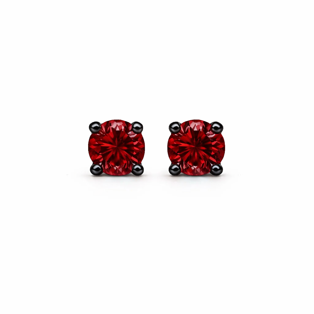Sterling Silver Red Garnet Stone Stud Earrings