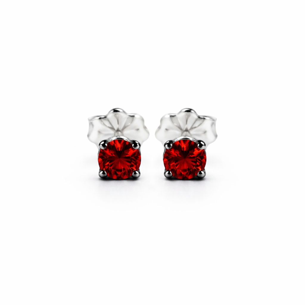 Sterling Silver Red Garnet Stone Stud Earrings