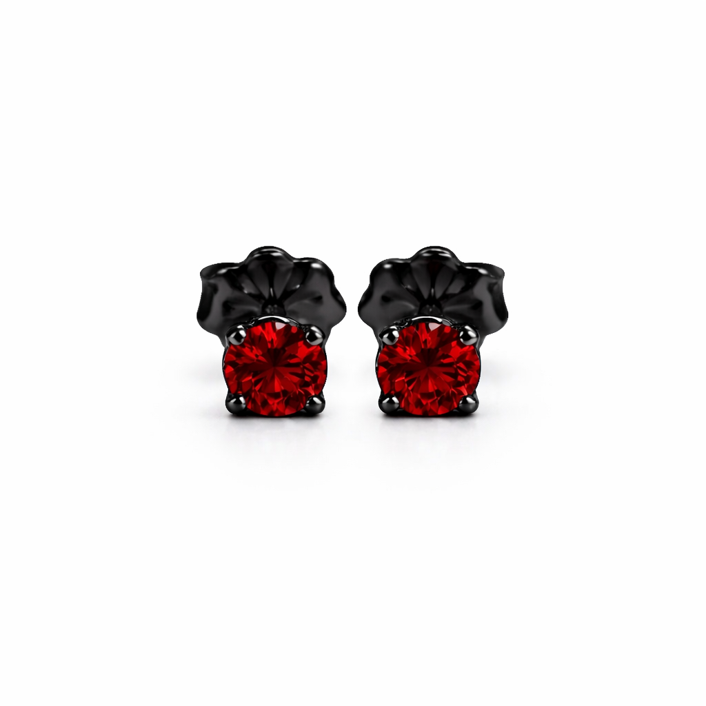 Sterling Silver Red Garnet Stone Stud Earrings