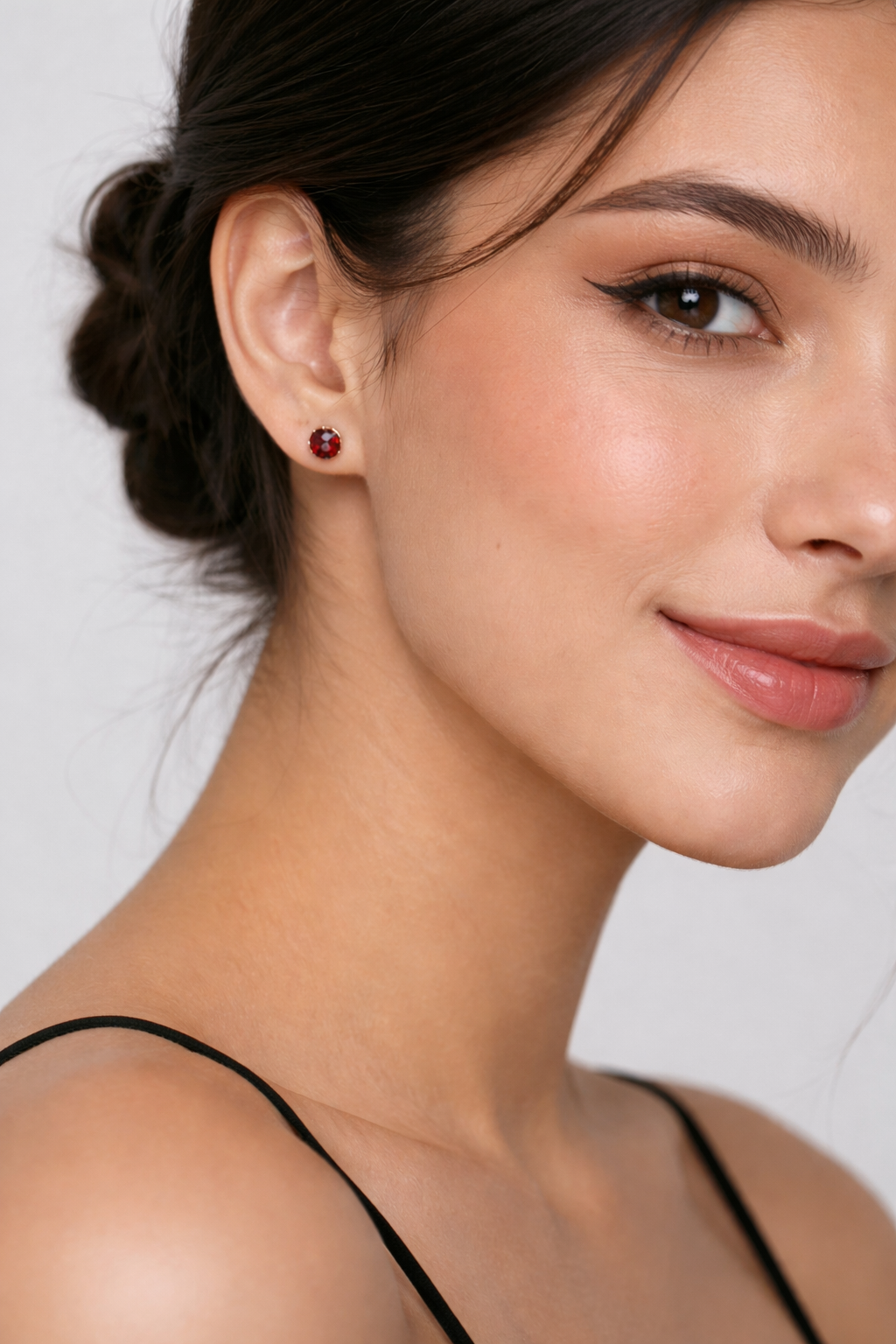 Sterling Silver Red Garnet Stone Stud Earrings