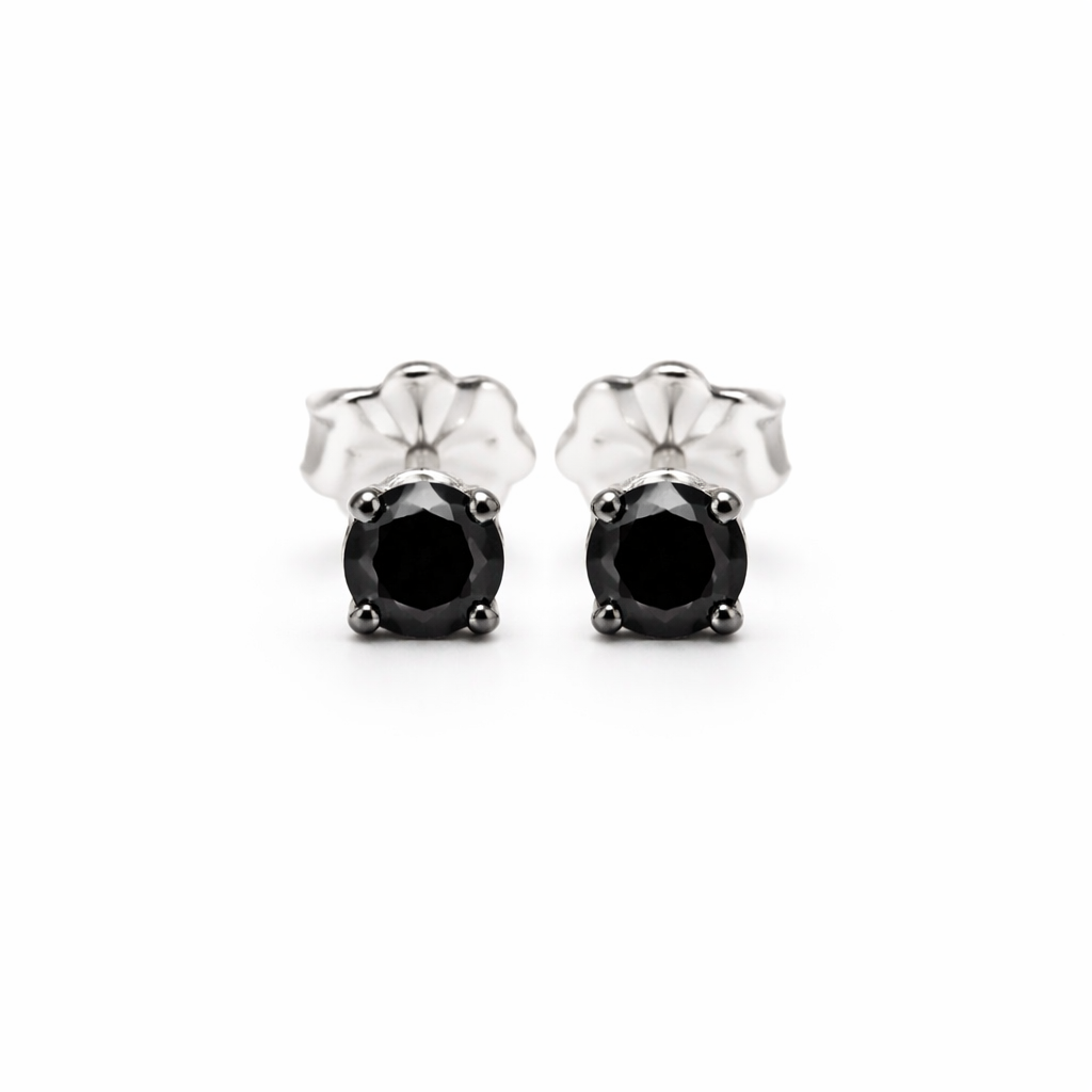 Sterling Silver Black Spaniel Stone Stud Earrings