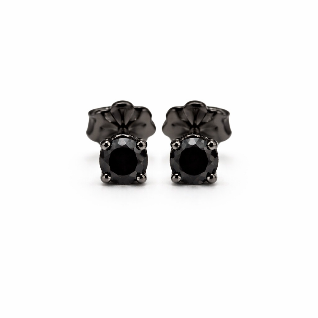 Sterling Silver Black Spaniel Stone Stud Earrings