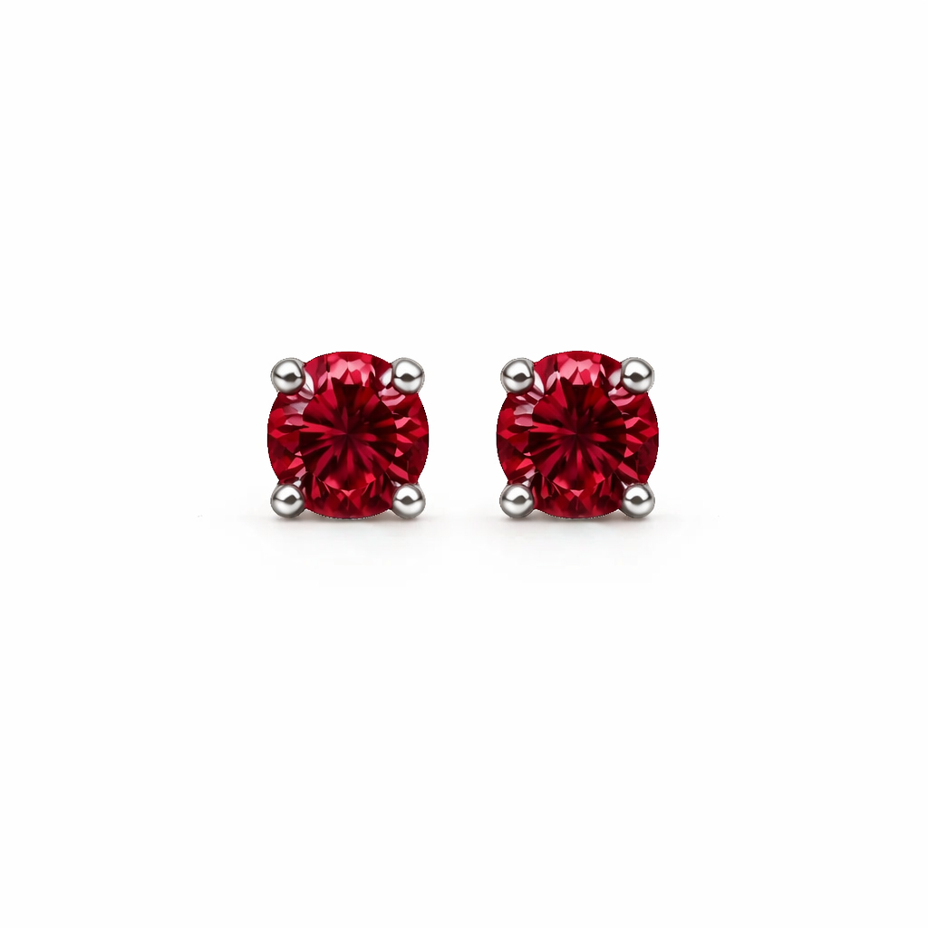 Sterling Silver Rhodolite Garnet Stone Stud Earrings