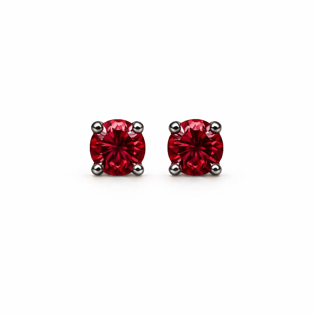 Sterling Silver Rhodolite Garnet Stone Stud Earrings