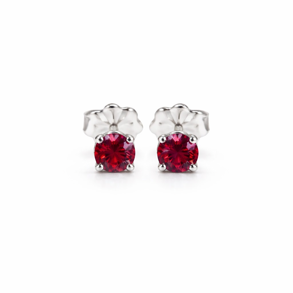 Sterling Silver Rhodolite Garnet Stone Stud Earrings