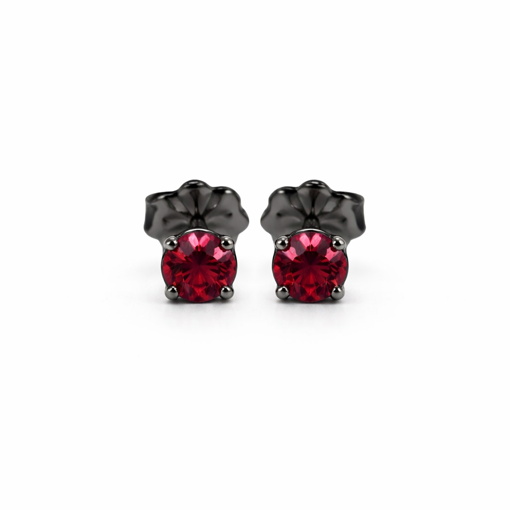 Sterling Silver Rhodolite Garnet Stone Stud Earrings