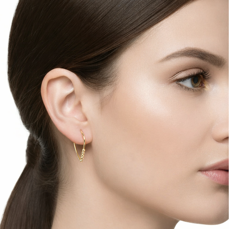 Teardrop Huggie Hoop Earrings with Five Beads