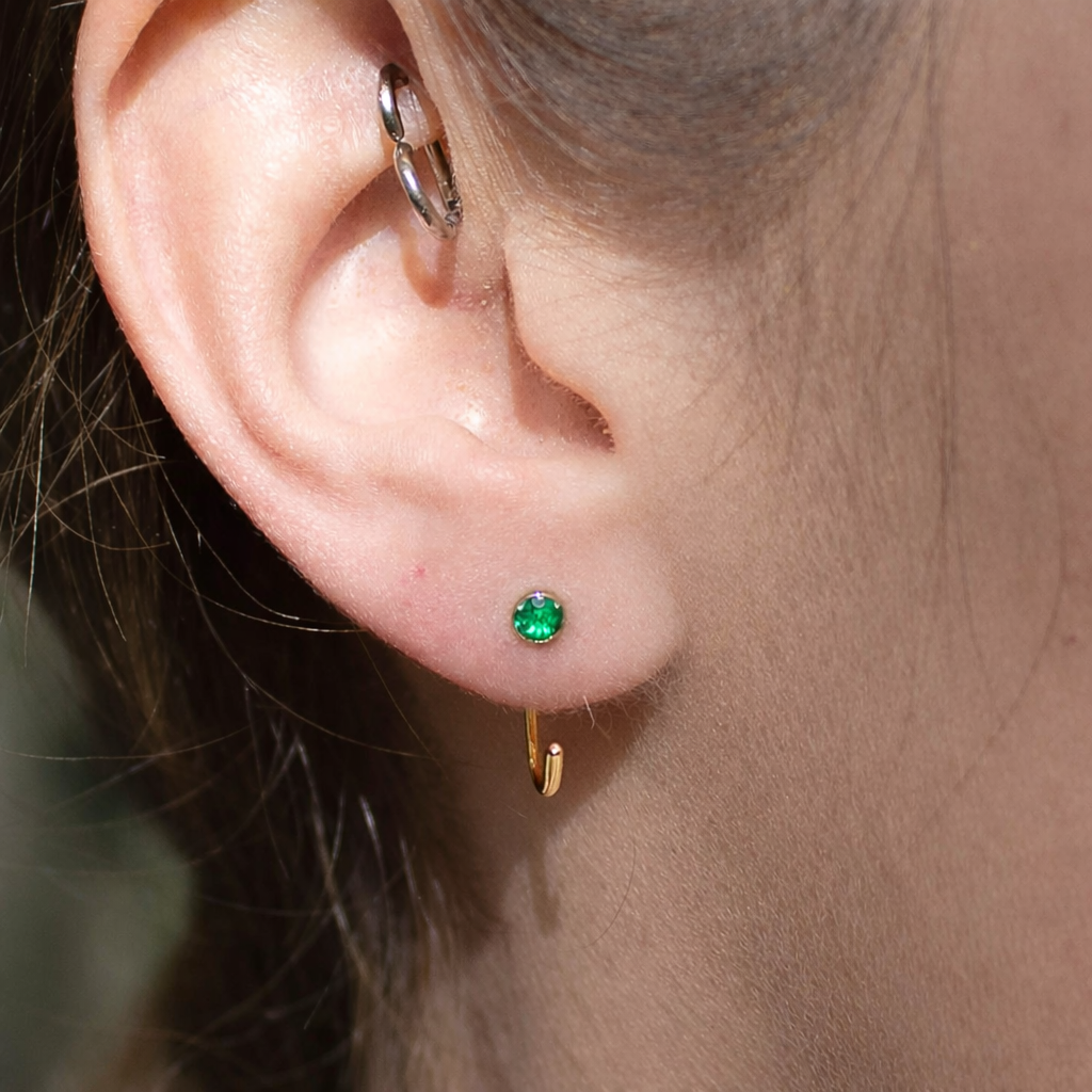 Emerald Half Hoop Earrings