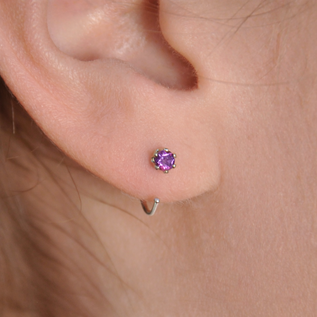 Amethyst Half Hoop Earrings